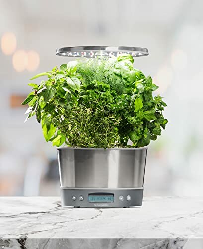 Stainless steel design of AeroGarden Harvest Elite 360