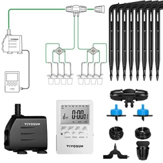 Automatic irrigation system kit with timer and drip components.